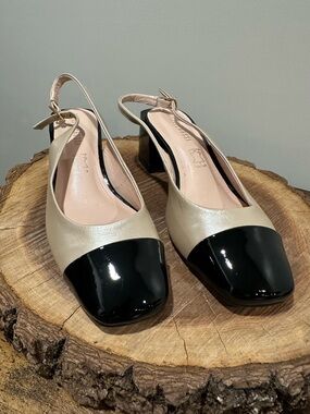 Two-Tone Slingback Pumps in Cream and Black